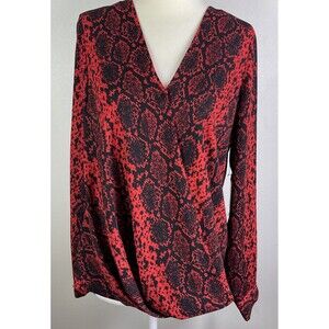 VINCE CAMUTO Womens Snake Print Balloon Sleeve Top XS Red Dark Romantic Vixen